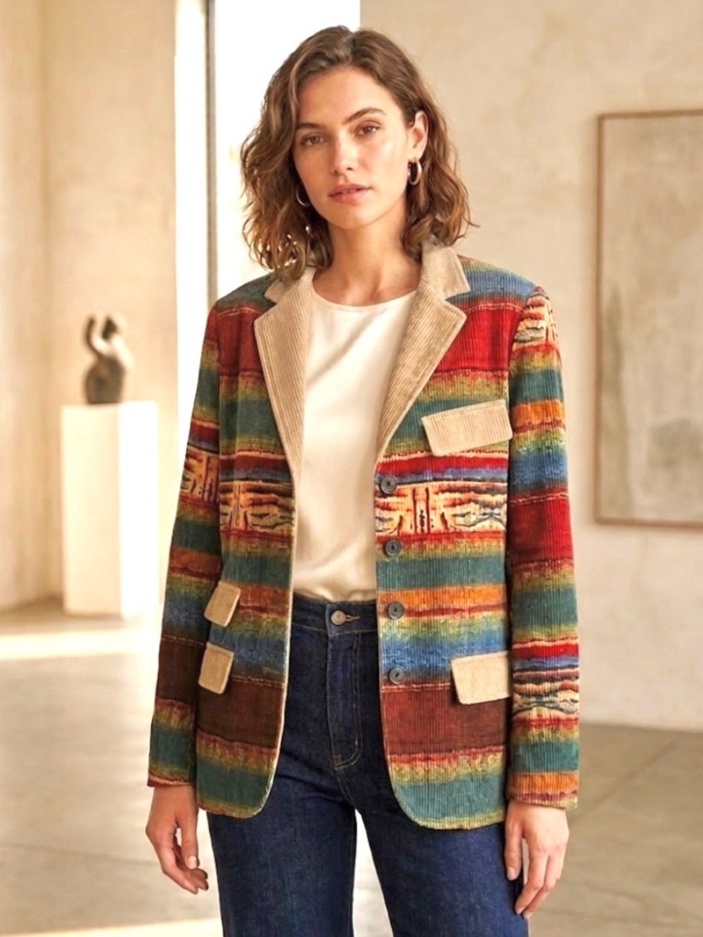 Women’s Aztec Boho Corduroy Jacket Size 2X